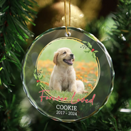 Pet Lovers, Memorial - Custom Photo Forever Loved Memorial - Personalized Circle Glass Ornament