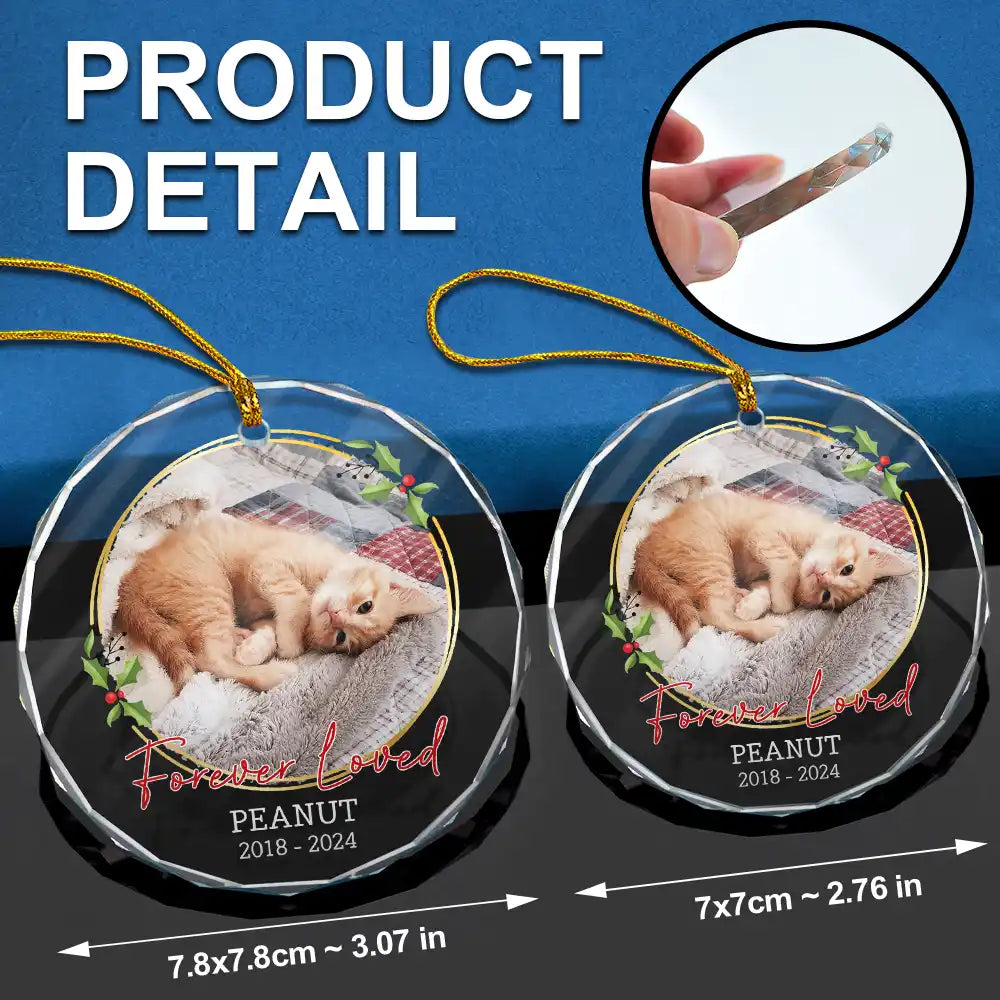 Pet Lovers, Memorial - Custom Photo Forever Loved Memorial - Personalized Circle Glass Ornament