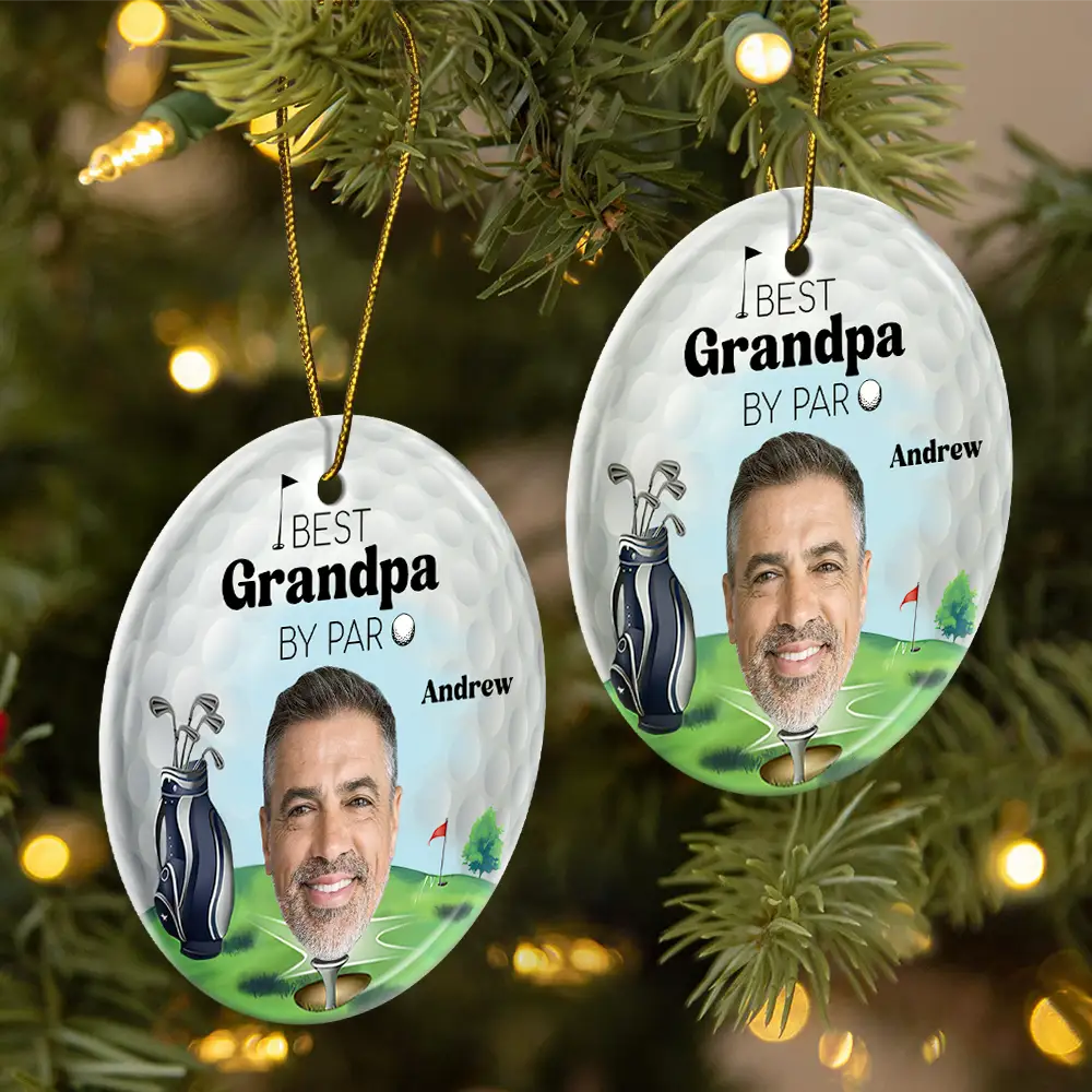 Golf, Gift For Father, Gift For Grandpa, Gift For Men - Custom Photo Golf Lover Best Daddy By Par - Personalized Circle Ceramic Ornament