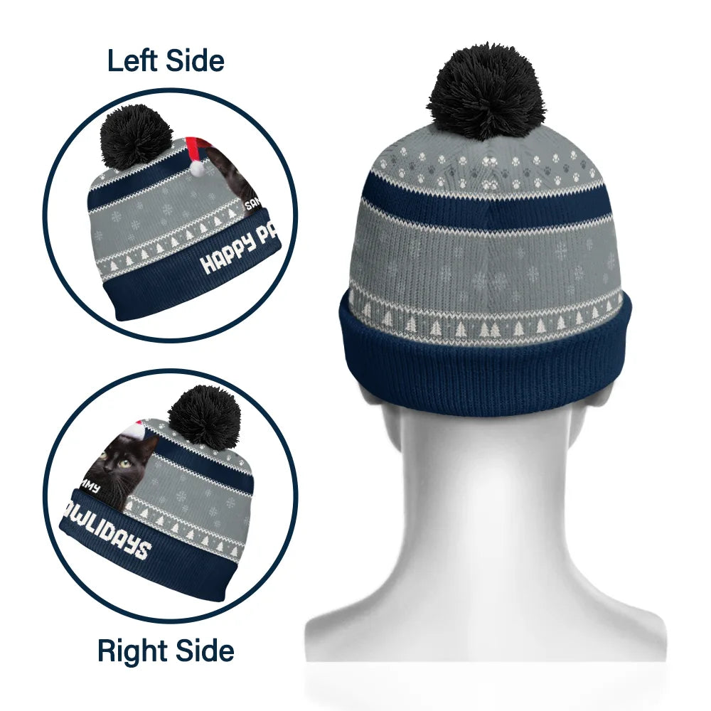 Pet Lovers - Custom Photo Feliz Navidog - Personalized Bobble Beanie Hat