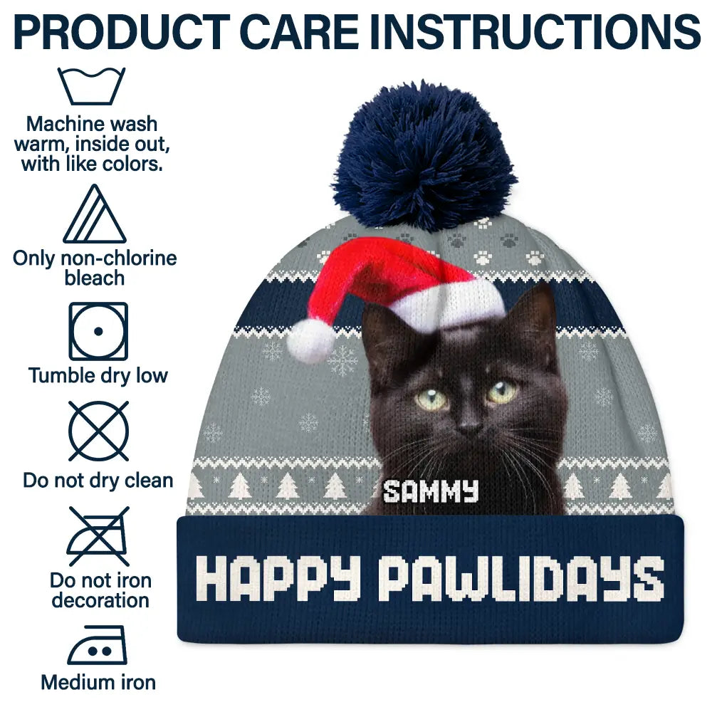 Pet Lovers - Custom Photo Feliz Navidog - Personalized Bobble Beanie Hat