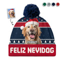 Pet Lovers - Custom Photo Feliz Navidog - Personalized Bobble Beanie Hat
