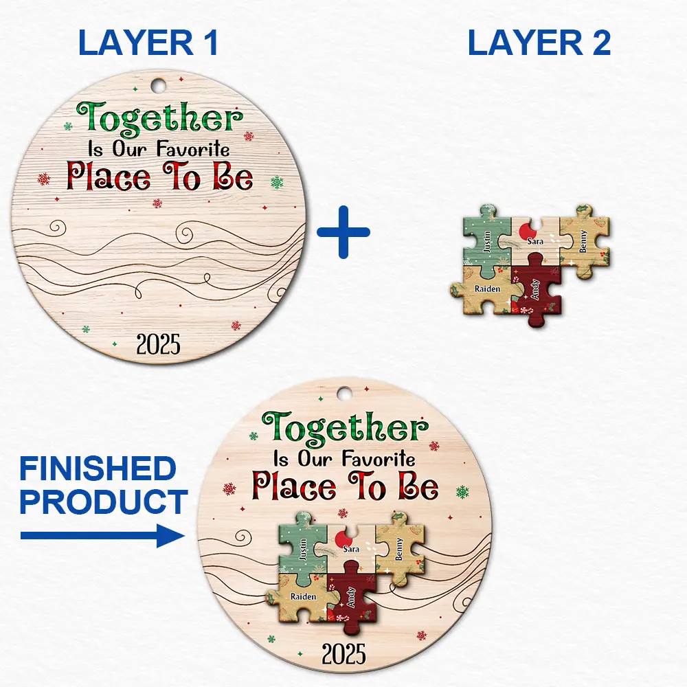 Family - Together We Make A Family - Personalized 2-Layered Wooden Ornament