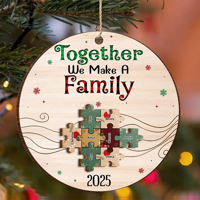 Family - Together We Make A Family - Personalized 2-Layered Wooden Ornament