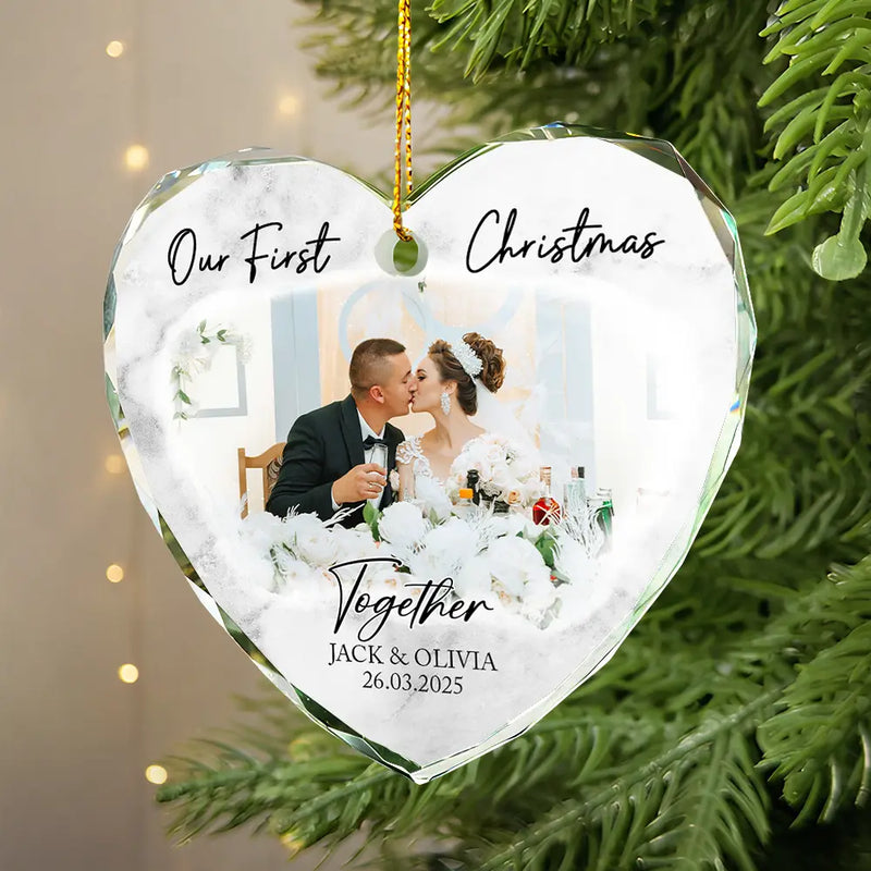 Gift For Couples, Gift For Husband, Gift For Wife, Gift For Boyfriend, Gift For Girlfriend - Custom Photo First Christmas As Mr & Mrs Couples - Personalized Glass Ornament