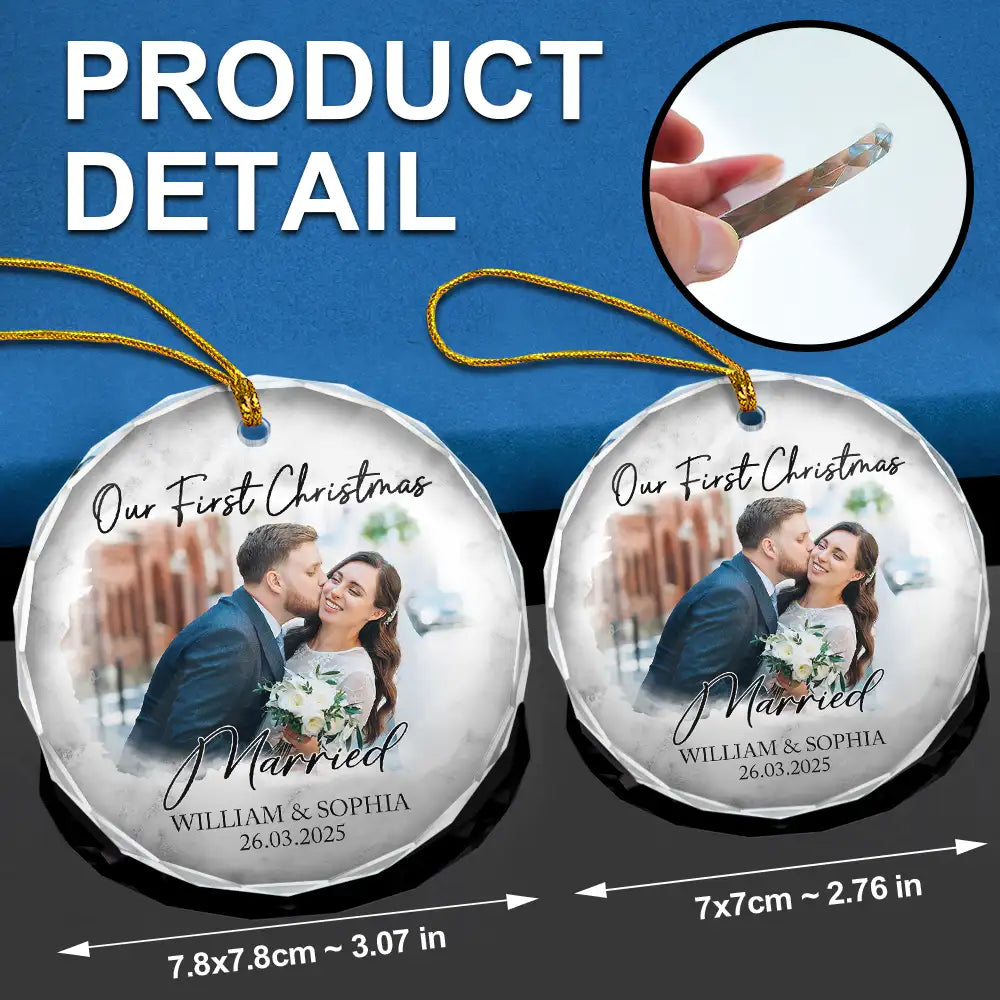 Gift For Couples, Gift For Husband, Gift For Wife, Gift For Boyfriend, Gift For Girlfriend - Custom Photo First Christmas As Mr & Mrs Couples - Personalized Glass Ornament