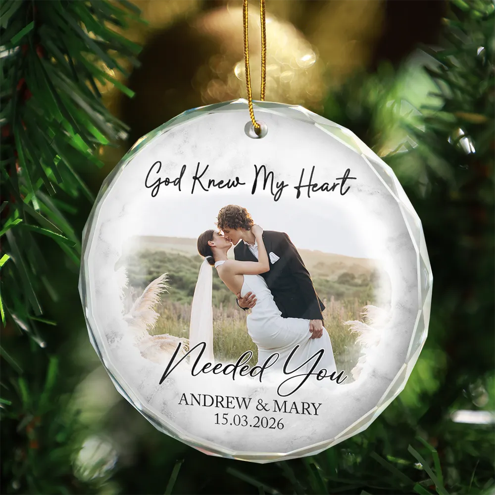 Custom Photo First Christmas As Mr & Mrs Couples - Personalized Glass Ornament