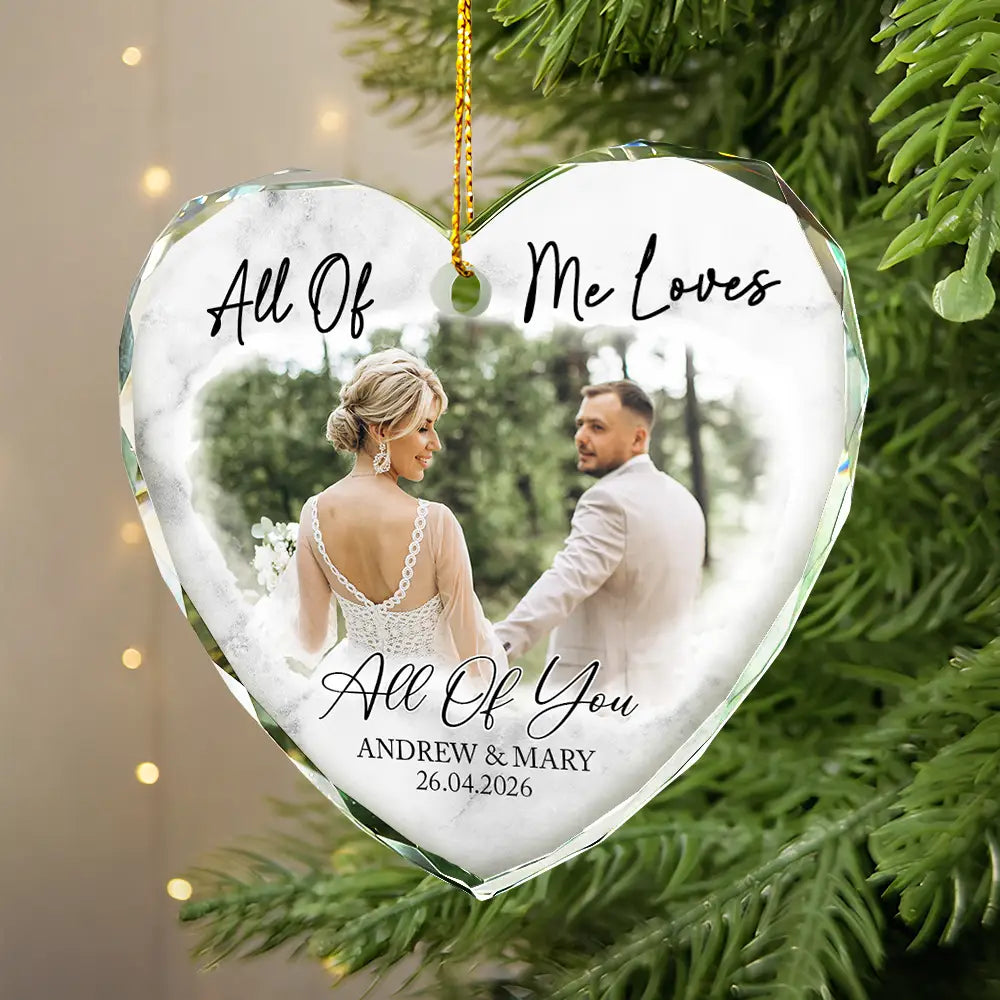 Custom Photo First Christmas As Mr & Mrs Couples - Personalized Glass Ornament