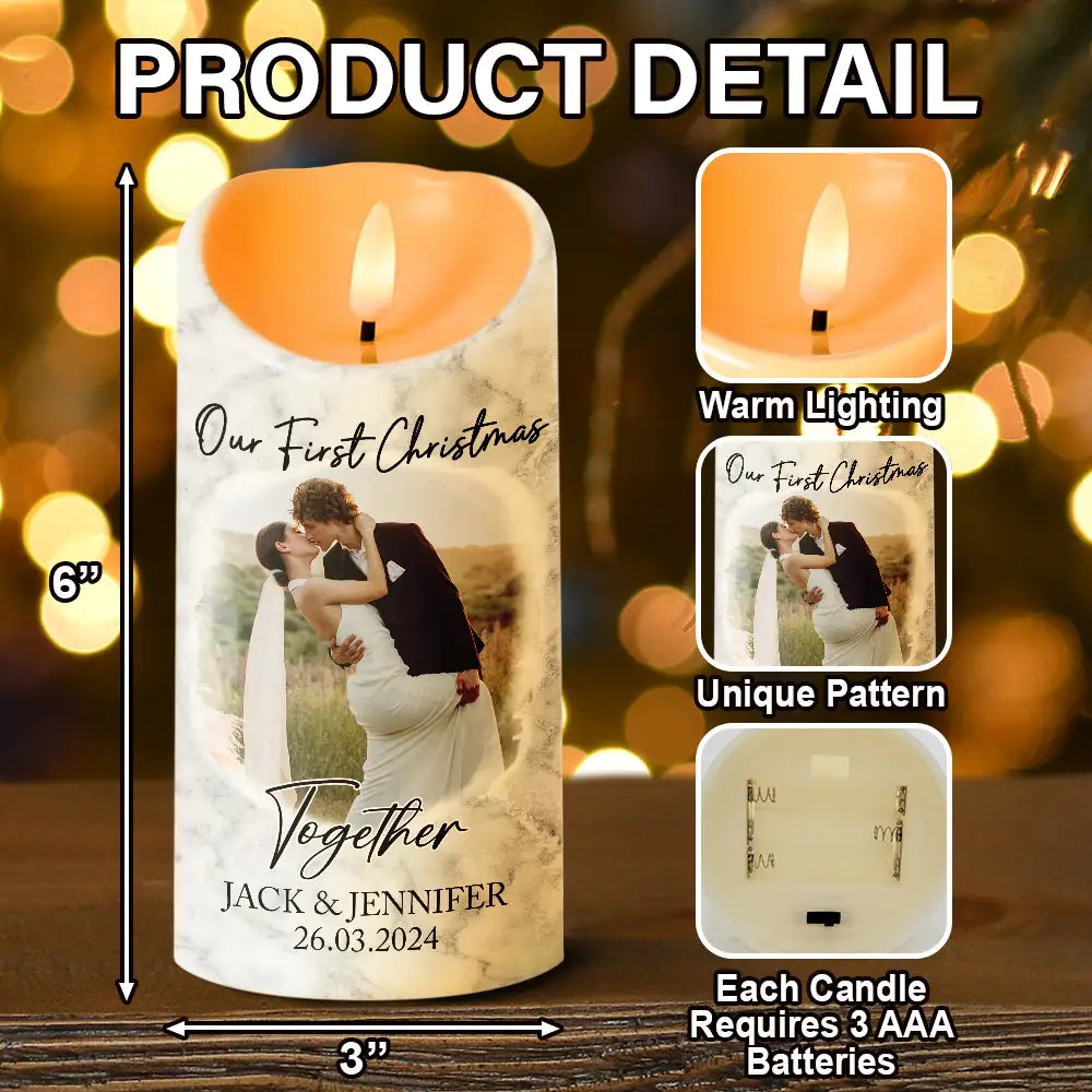 Custom Photo First Christmas As Mr & Mrs Couples - Personalized Flameless LED Candle