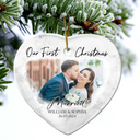 Gift For Couples, Gift For Husband, Gift For Wife, Gift For Boyfriend, Gift For Girlfriend - Custom Photo First Christmas As Mr & Mrs Couples - Personalized Heart Ceramic Ornament