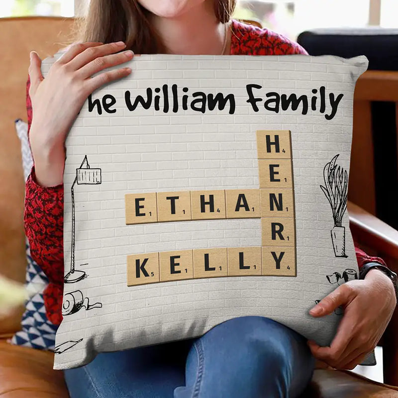 Family - Family Cartoon Crossword Scrabble - Personalized Pillow