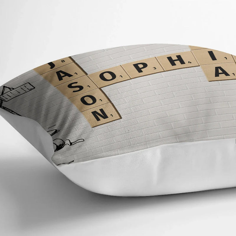 Family - Family Cartoon Crossword Scrabble - Personalized Pillow