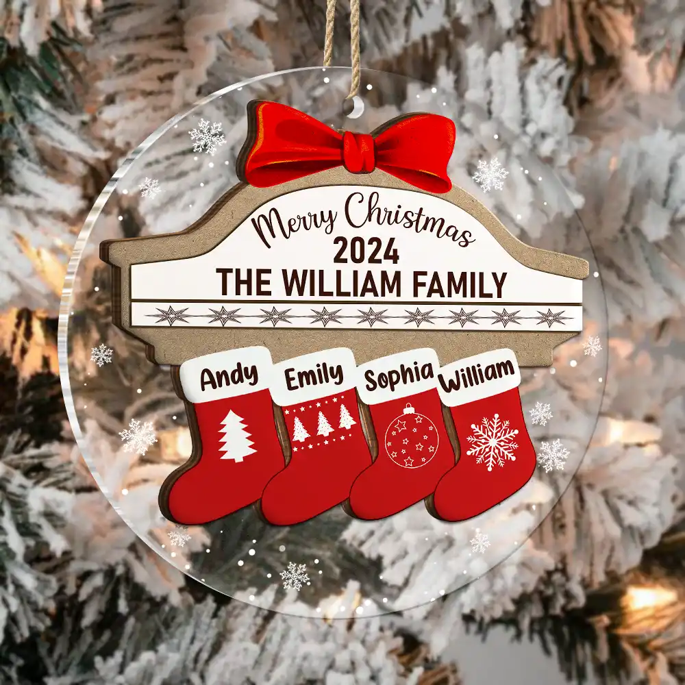 Family - Merry Christmas Stocking Family - Personalized 2-Layered Mix Ornament