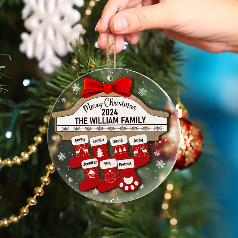 Family - Merry Christmas Stocking Family - Personalized 2-Layered Mix Ornament