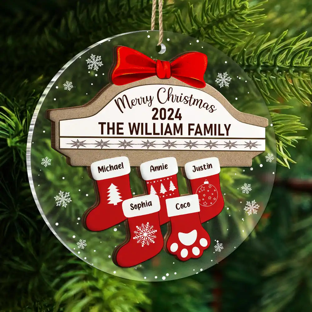 Family - Merry Christmas Stocking Family - Personalized 2-Layered Mix Ornament