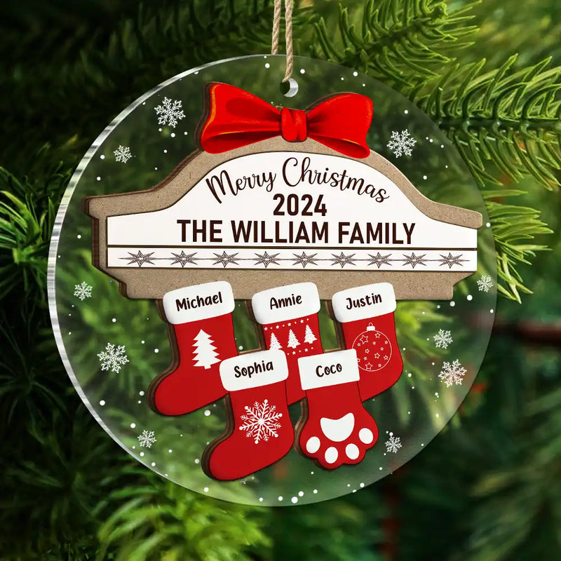 Family - Merry Christmas Stocking Family - Personalized 2-Layered Mix Ornament