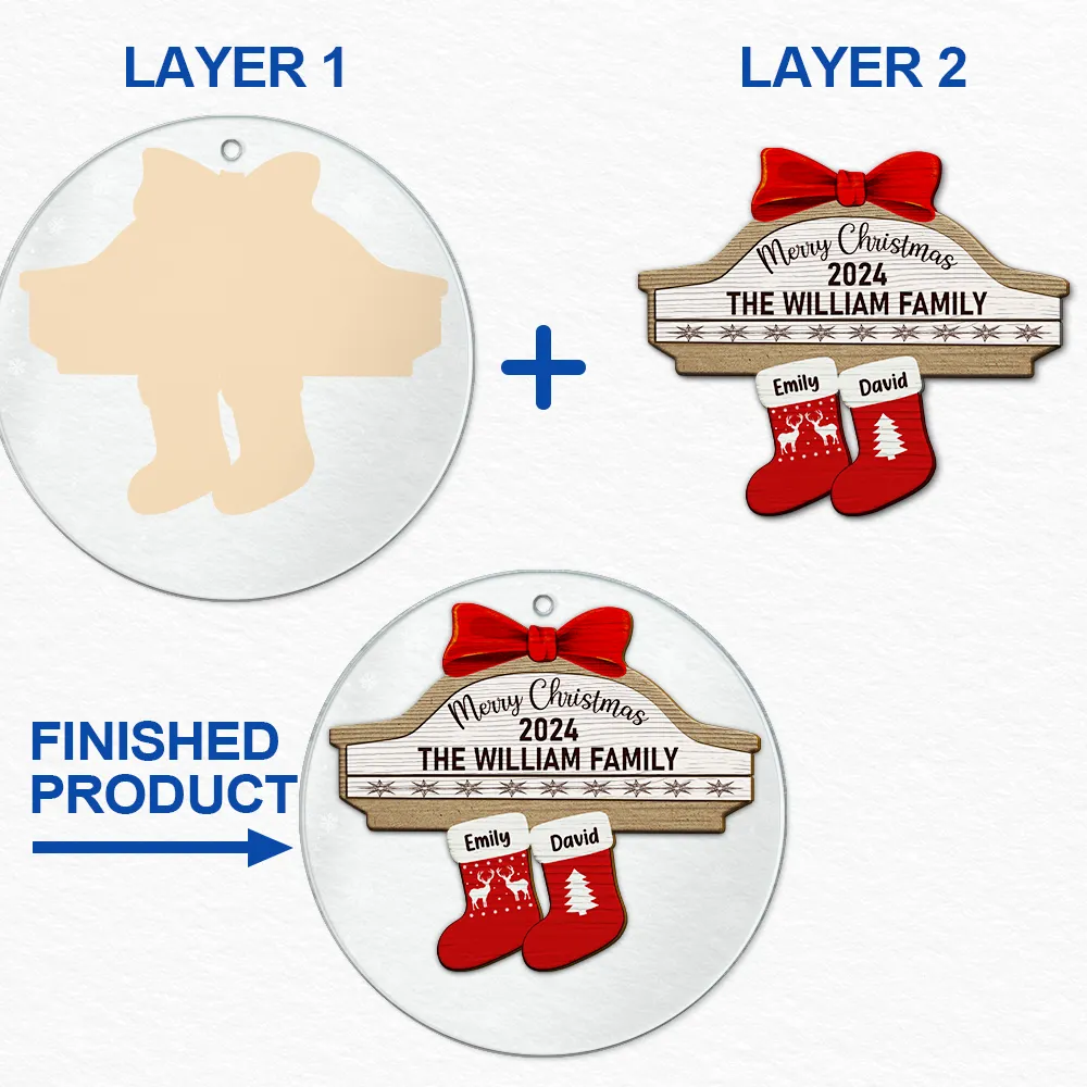 Family - Merry Christmas Stocking Family - Personalized 2-Layered Mix Ornament