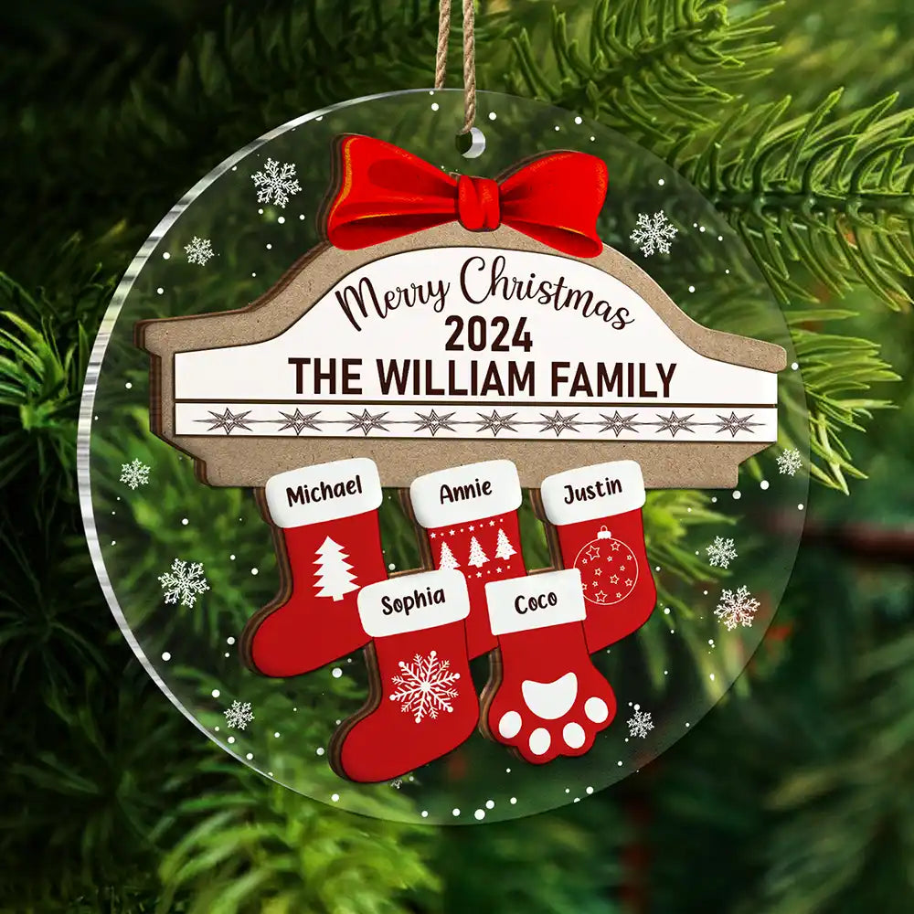 Family - Merry Christmas Stocking Family - Personalized 2-Layered Mix Ornament