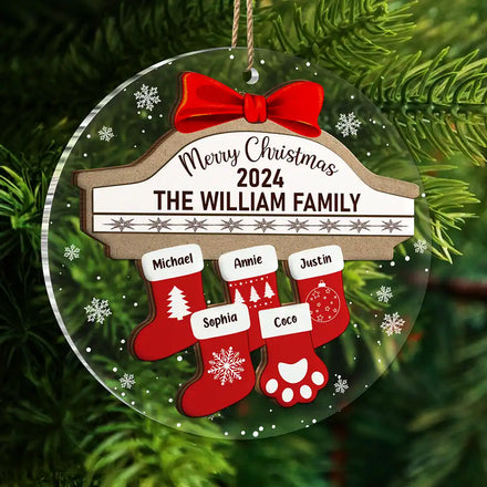 Merry Christmas Stocking Family - Personalized 2-Layered Mix Ornament