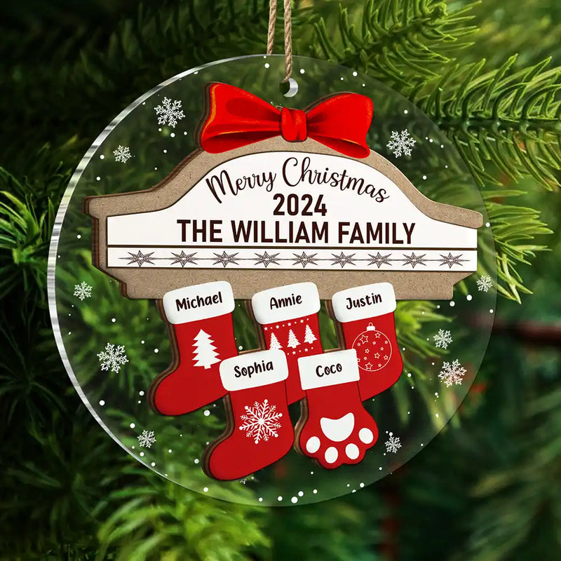 Family - Merry Christmas Stocking Family - Personalized 2-Layered Mix Ornament