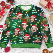 Continue Shopping,Christmas,Custom Photo,Family,Pet Lovers,Dog Lovers,Cat Lovers,Happy - Custom Photo Funny Family Pet Face Neon Light Style - Personalized Unisex Ugly Sweater