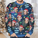 Continue Shopping,Christmas,Custom Photo,Family,Pet Lovers,Dog Lovers,Cat Lovers,Happy - Custom Photo Funny Family Pet Face Neon Light Style - Personalized Unisex Ugly Sweater