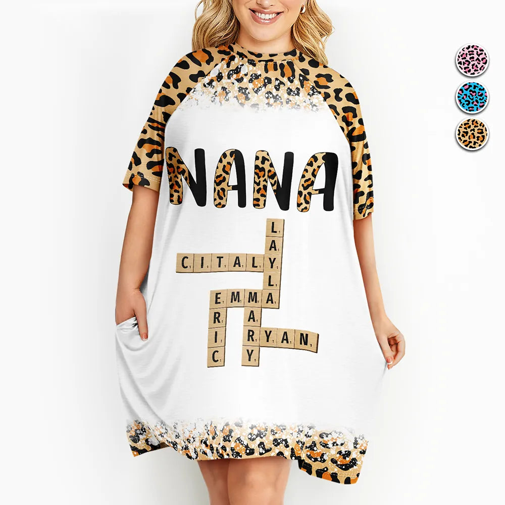Leopard Nana Title Crossword Scrabble - Personalized Women's Sleep Tee