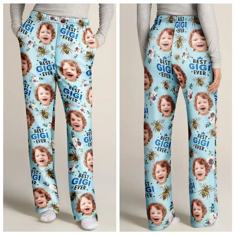 Gift For Mother,Gift For Grandma,Happy - Custom Photo Bee Flowral Best Grandma Ever - Personalized Pajama Pants