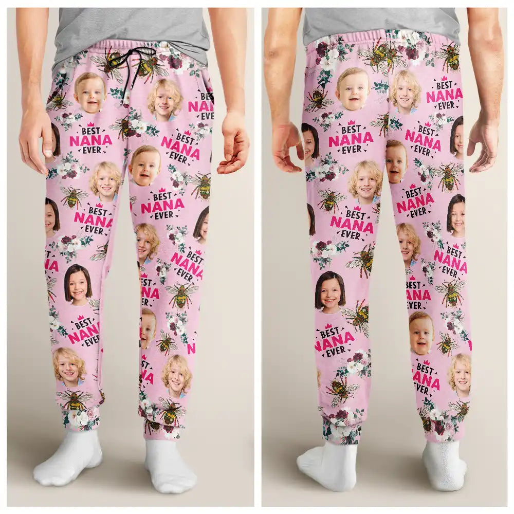 Gift For Mother,Gift For Grandma,Happy - Custom Photo Bee Flowral Best Grandma Ever - Personalized Pajama Pants