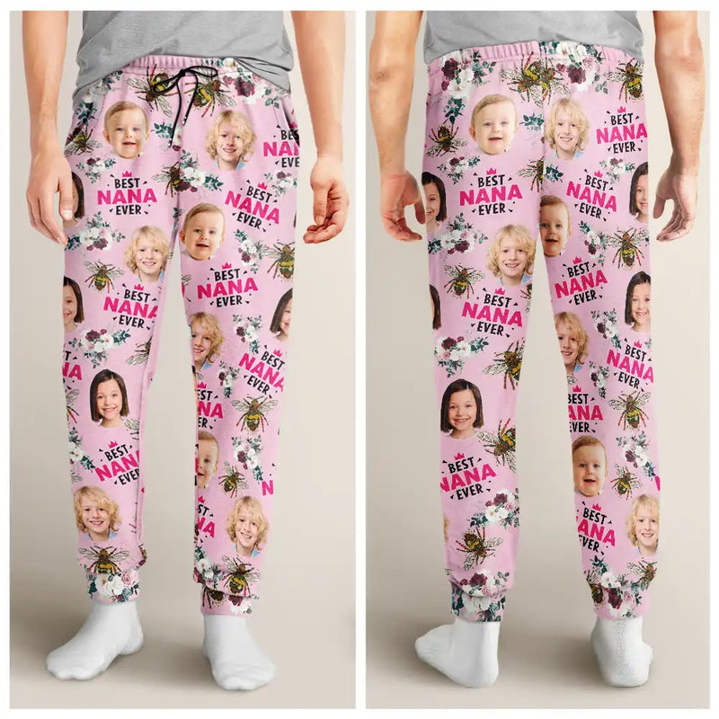 Gift For Mother,Gift For Grandma,Happy - Custom Photo Bee Flowral Best Grandma Ever - Personalized Pajama Pants