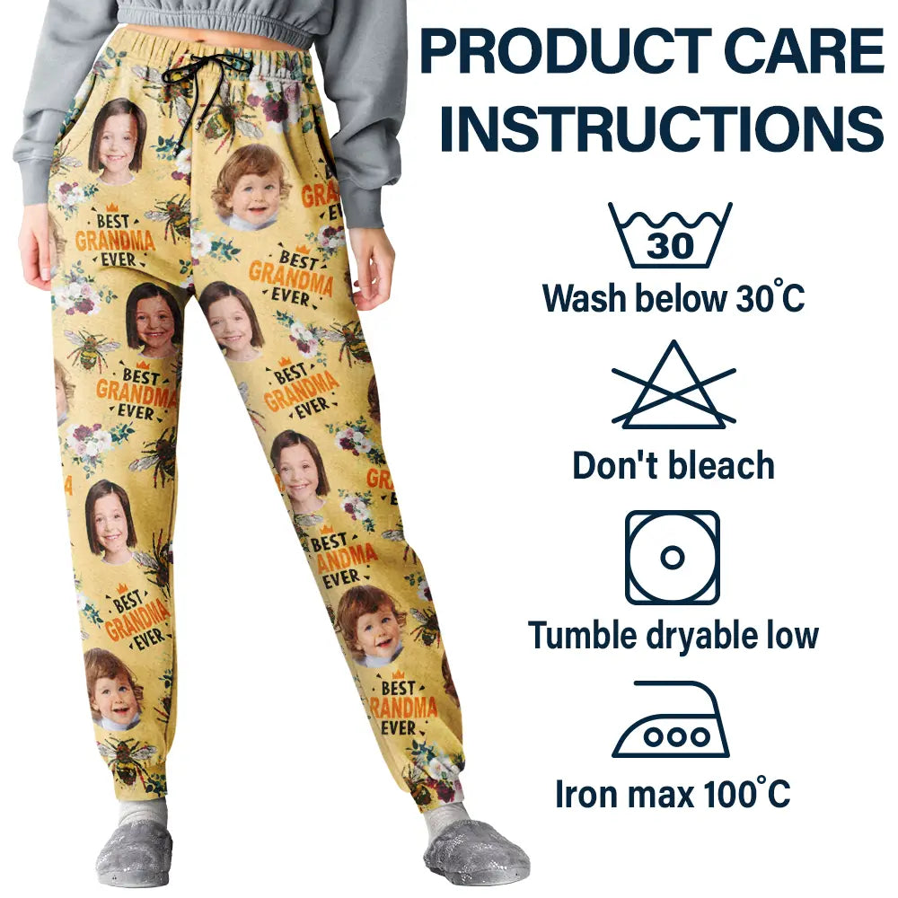 Gift For Mother,Gift For Grandma,Happy - Custom Photo Bee Flowral Best Grandma Ever - Personalized Pajama Pants