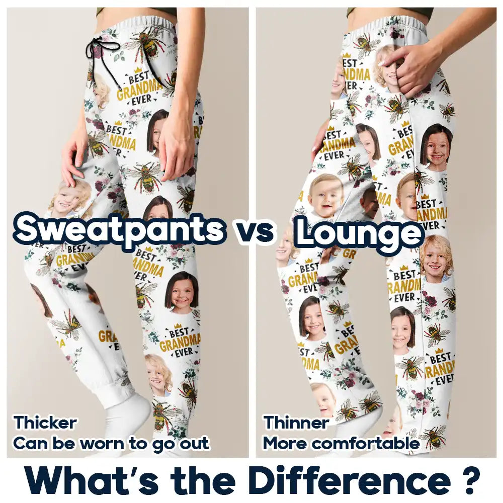 Gift For Mother,Gift For Grandma,Happy - Custom Photo Bee Flowral Best Grandma Ever - Personalized Pajama Pants