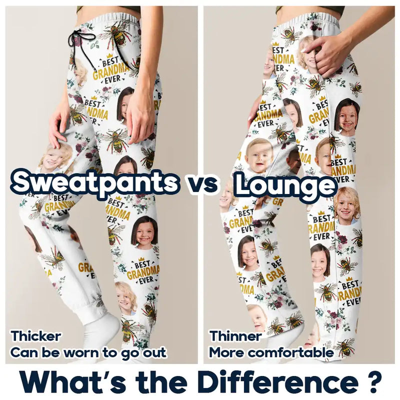 Gift For Mother,Gift For Grandma,Happy - Custom Photo Bee Flowral Best Grandma Ever - Personalized Pajama Pants