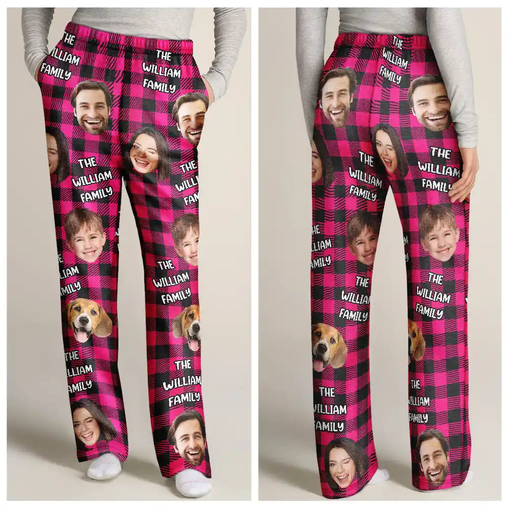 Family, Pet Lovers, Dog Lovers, Cat Lovers, Gift For Kids - Custom Photo Funny Family Pet Face Plaid Pattern - Personalized Pajama Pants