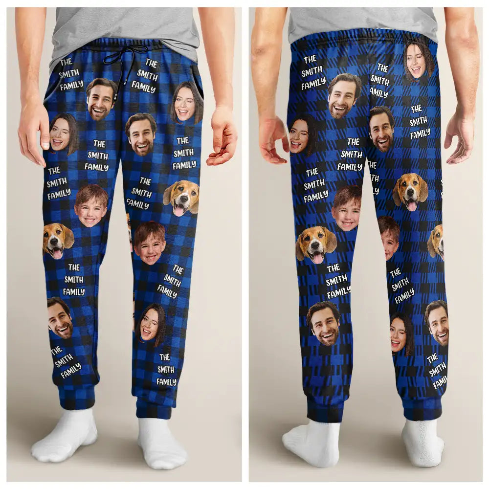 Family, Pet Lovers, Dog Lovers, Cat Lovers, Gift For Kids - Custom Photo Funny Family Pet Face Plaid Pattern - Personalized Pajama Pants