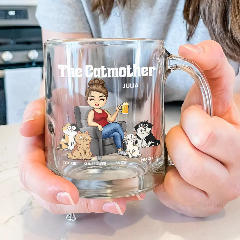 Cat Lovers,Cat Mom,Gift For Yourself,Gift For Women,Happy - The Cat Mother - Personalized Glass Mug