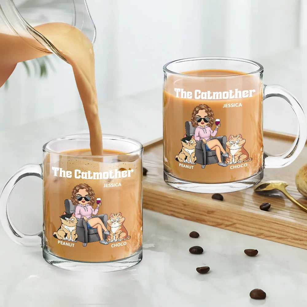Cat Lovers,Cat Mom,Gift For Yourself,Gift For Women,Happy - The Cat Mother - Personalized Glass Mug
