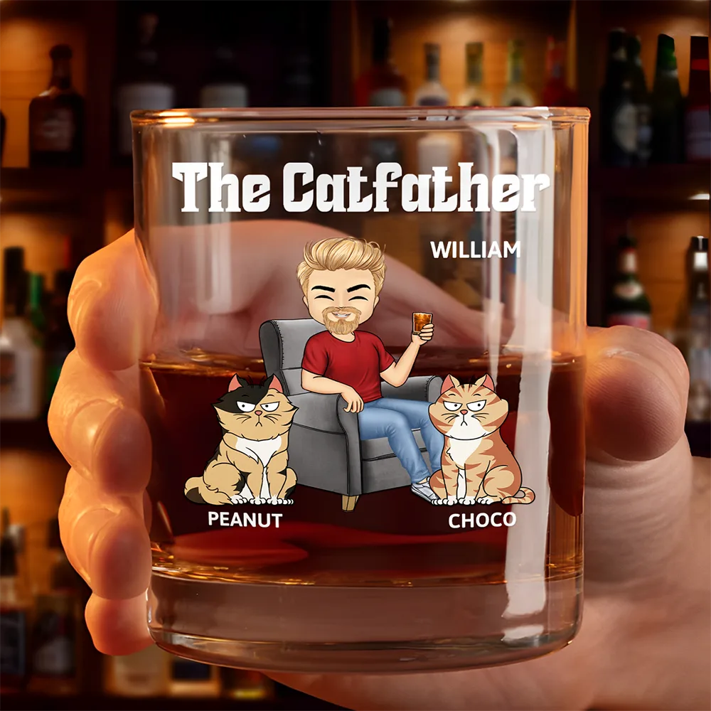 Cat Dad, Cat Lovers, Gift For Yourself, Gift For Men - The Cat Father - Personalized Whiskey Glass
