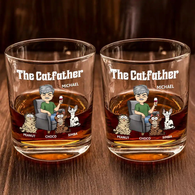 Cat Dad, Cat Lovers, Gift For Yourself, Gift For Men - The Cat Father - Personalized Whiskey Glass