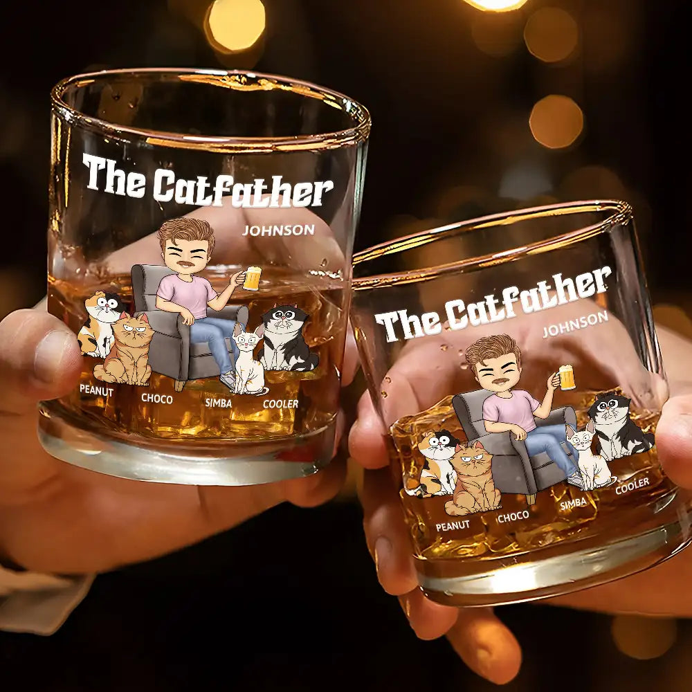Cat Dad, Cat Lovers, Gift For Yourself, Gift For Men - The Cat Father - Personalized Whiskey Glass