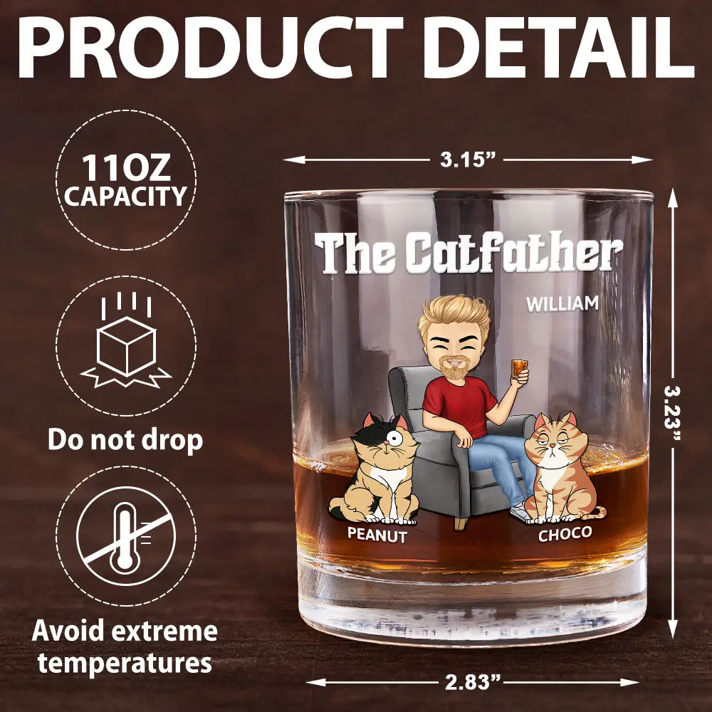 Cat Dad, Cat Lovers, Gift For Yourself, Gift For Men - The Cat Father - Personalized Whiskey Glass