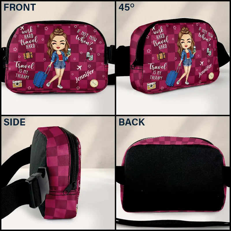Travel, Gift For Yourself, Gift For Women, Gift For Men - Travel Is My Therapy - Personalized Crossbody Belt Bag
