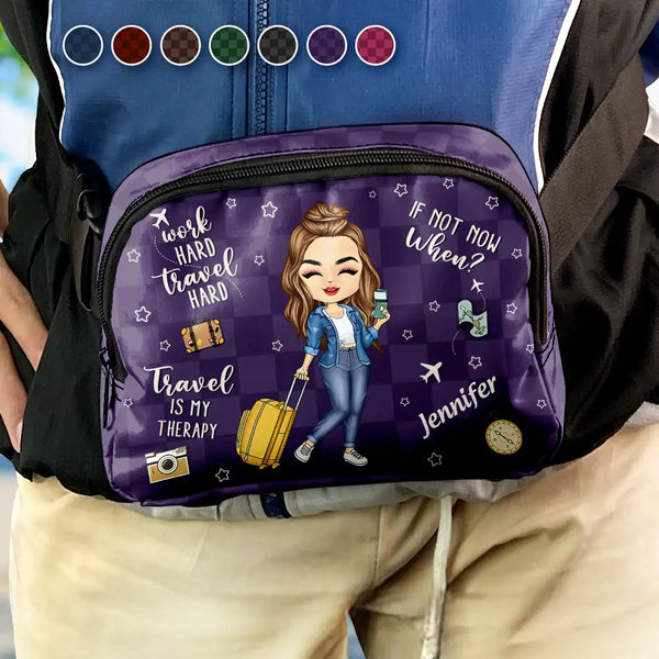 Travel, Gift For Yourself, Gift For Women, Gift For Men - Travel Is My Therapy - Personalized Crossbody Belt Bag