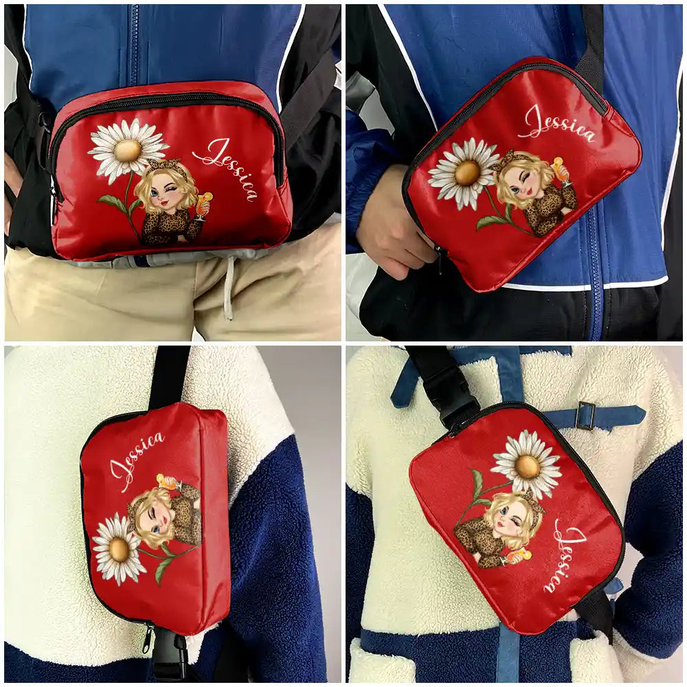 Travel,Gift For Yourself,Gift For Women,Happy - Birth Month Flower Travel Lover - Personalized Crossbody Belt Bag