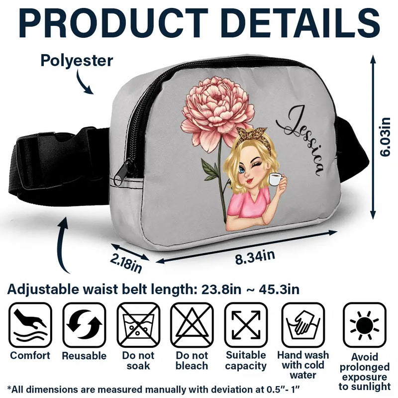 Travel,Gift For Yourself,Gift For Women,Happy - Birth Month Flower Travel Lover - Personalized Crossbody Belt Bag