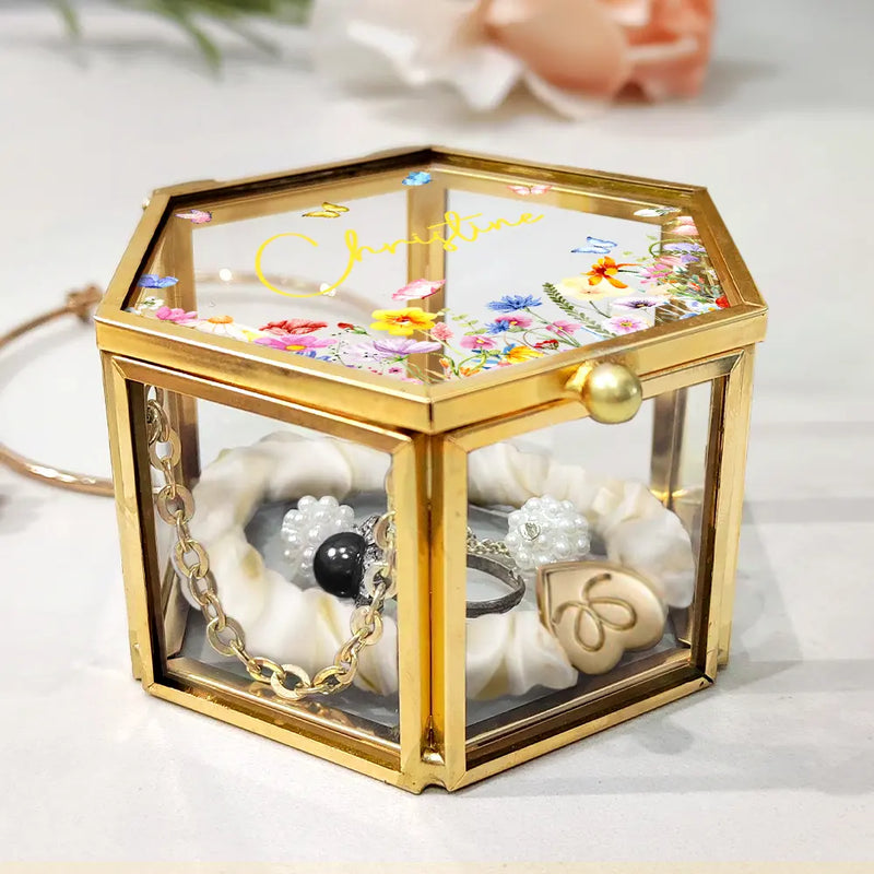 Gift For Yourself,Gift For Women,Gift For Mother,Gift For Bestie,Gift For Sisters,Gift For Girlfriend,Gift For Wife - Floral Name - Personalized Glass Jewelry Box