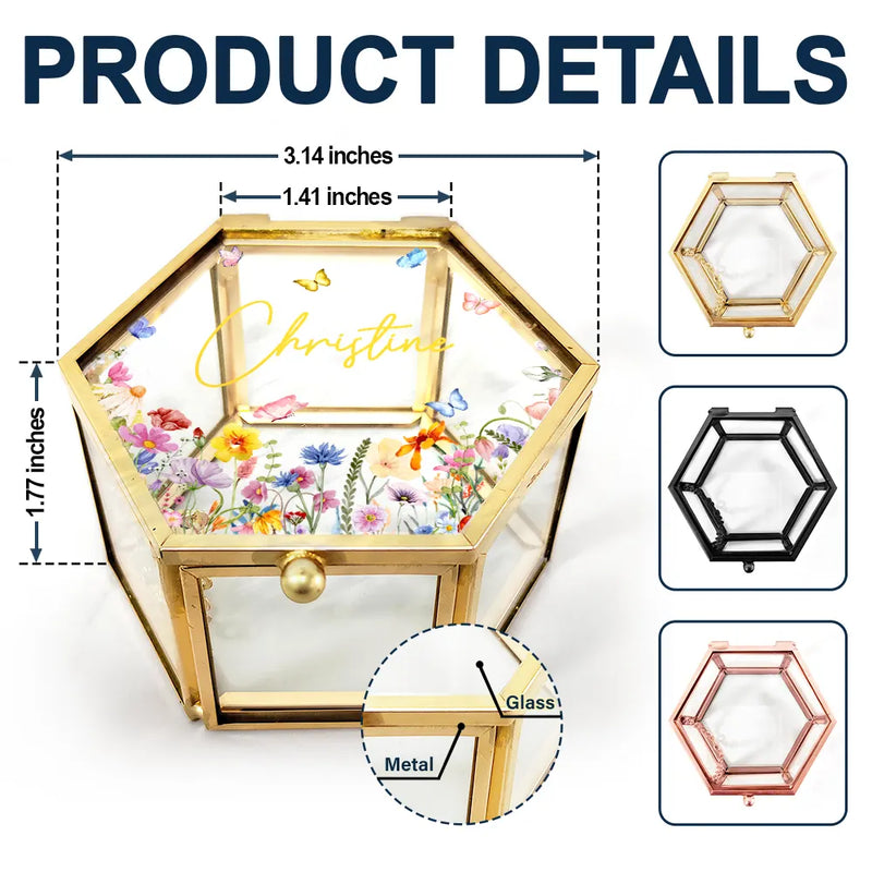 Gift For Yourself,Gift For Women,Gift For Mother,Gift For Bestie,Gift For Sisters,Gift For Girlfriend,Gift For Wife - Floral Name - Personalized Glass Jewelry Box