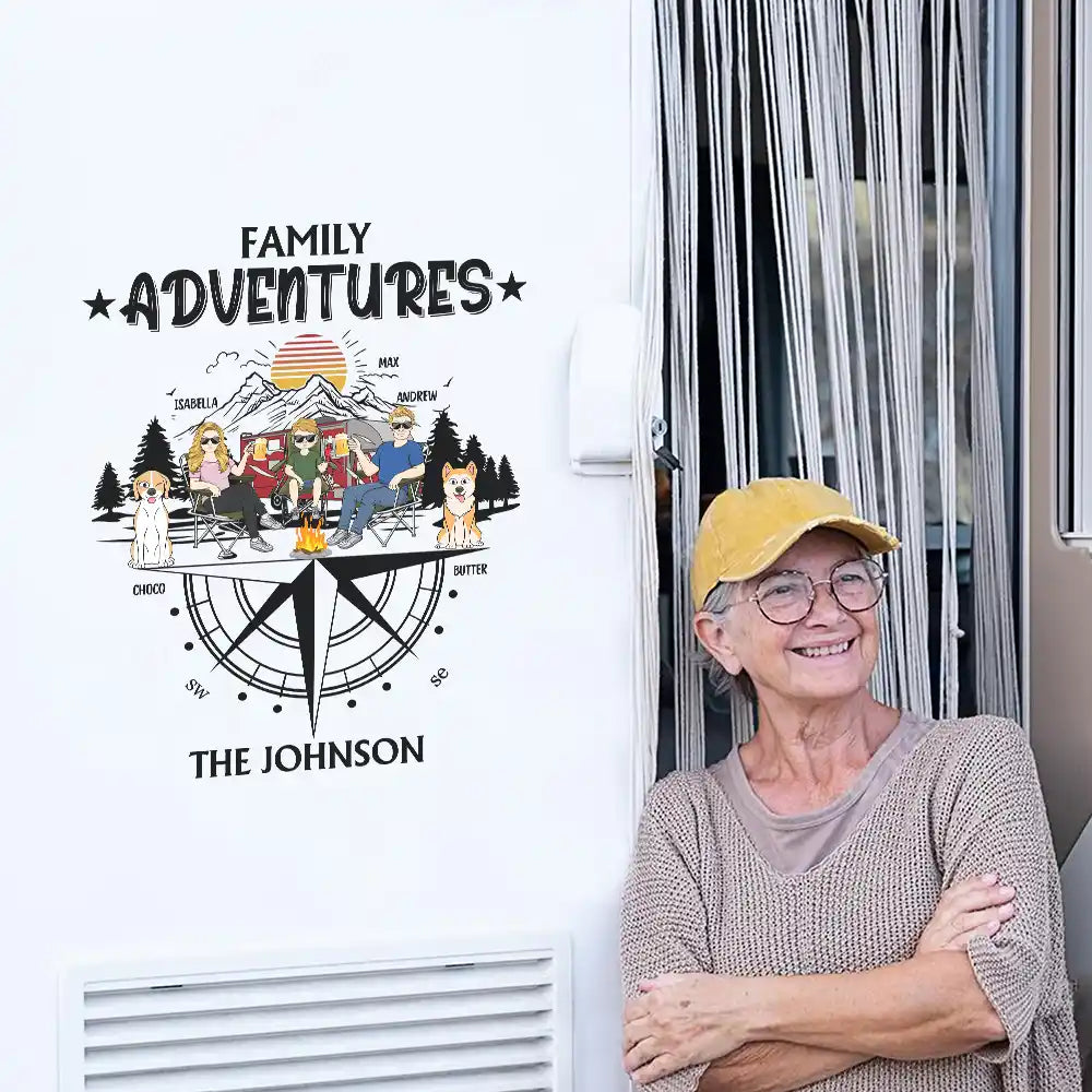 Family, Happy, Camping, Campsite - Family Adventures - Personalized Decor Decal