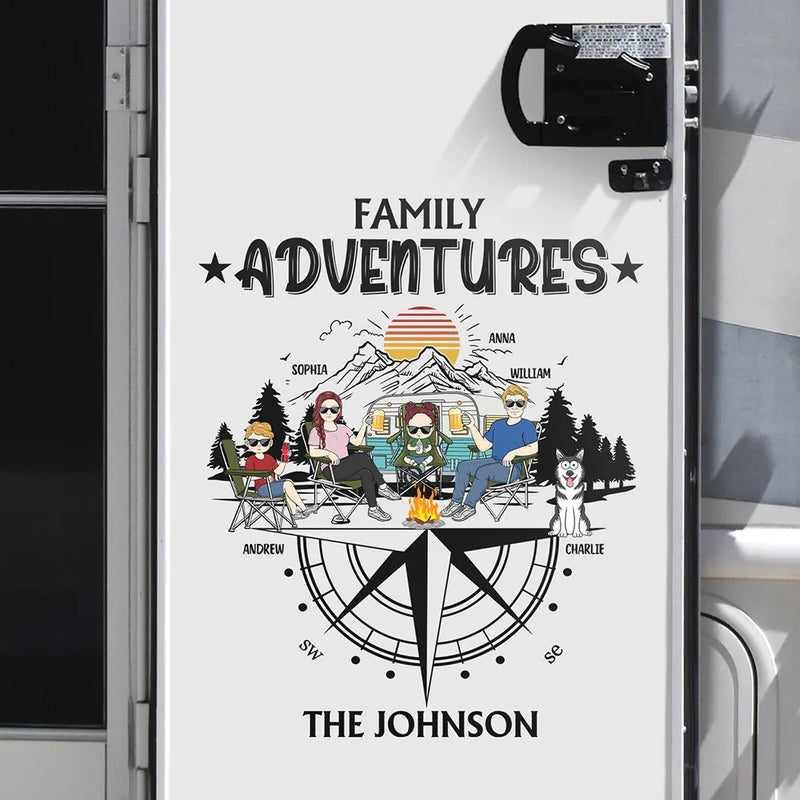 Family, Happy, Camping, Campsite - Family Adventures - Personalized Decor Decal