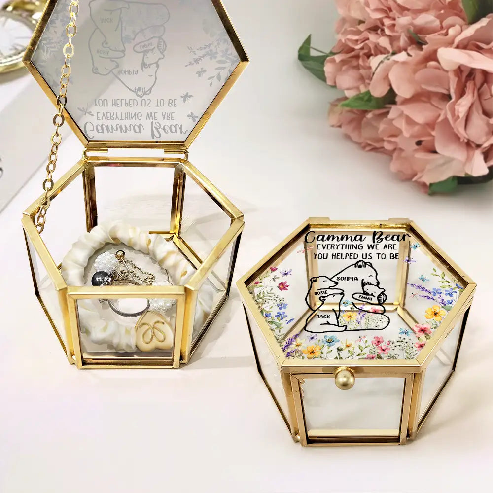 Gift For Mother, Gift For Grandma, Gift For Women, Love - Mama Bear Everything I Am You Helped Me To Be - Personalized Glass Jewelry Box